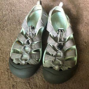 Mint blue and light gray Keen waterproof shoes